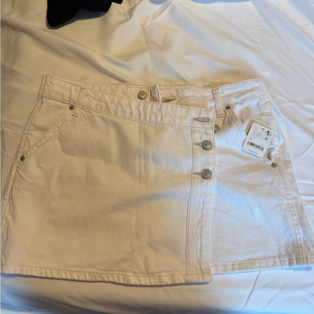 Free People White Button-Front Mini Skirt